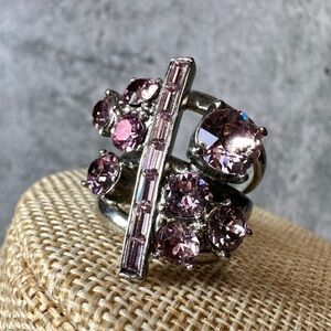 Oscar de la Renta pink and silver cocktail ring size 7